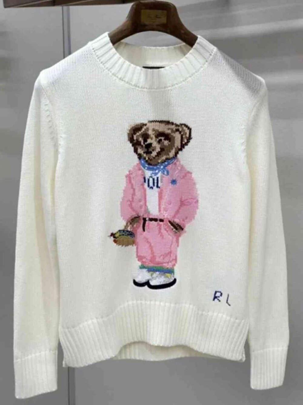 ⚜Polo RL Lady Bear Pink Cardigan Bandana Knit Crewneck Pullover